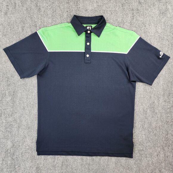 FootJoy Shirt Mens Medium Blue Green Colorblock Polo Short Sleeve Performance - Picture 2 of 16